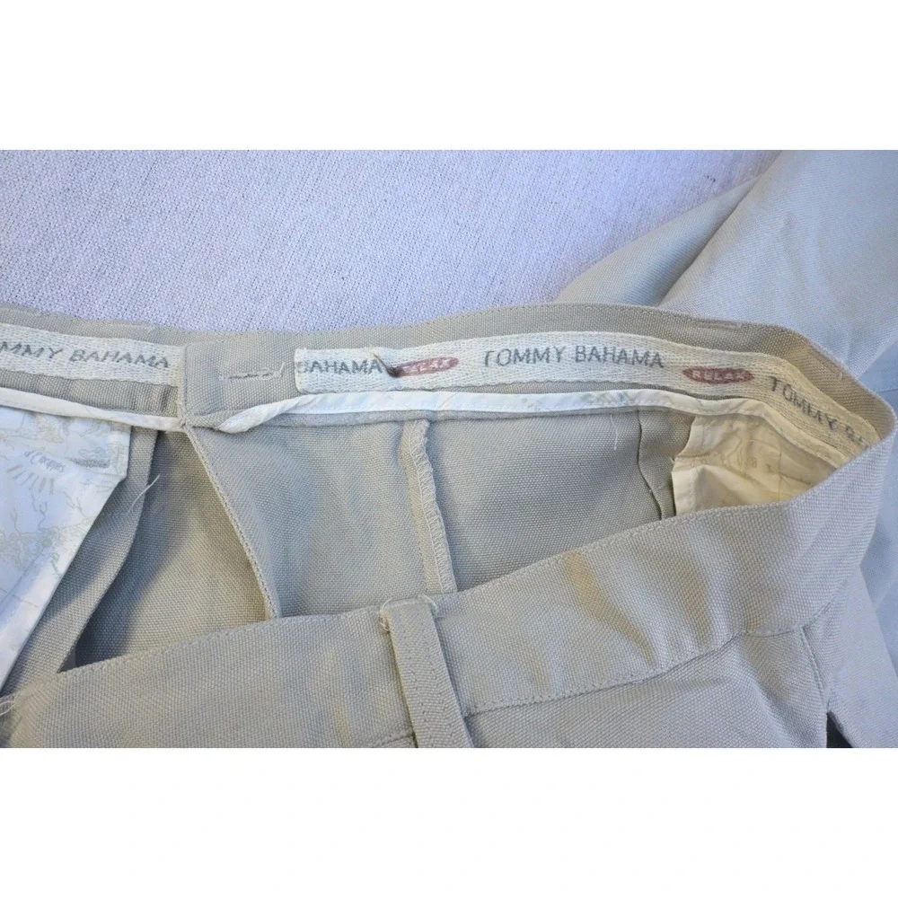 Tommy Bahama Vintage Mens 35 100% Silk Pleated Cuffed Trouser Cream Flowing